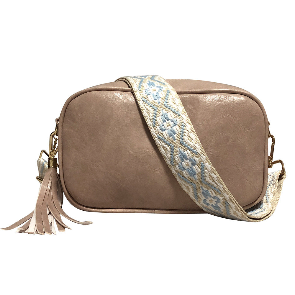 Wholesale Retro Ethnic Style Wide Shoulder Strap Tassel PU Crossbody Bag